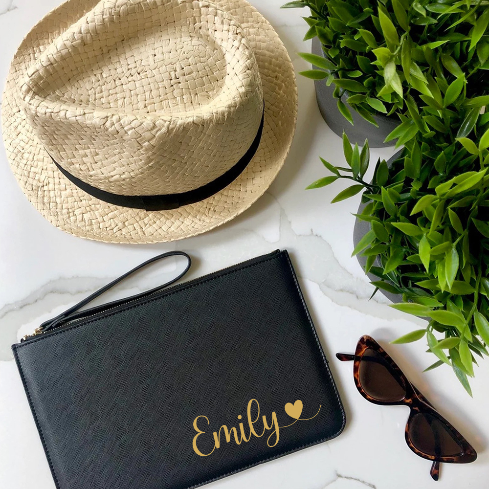 Personalised Linen Fine Grain Leather Makeup Clutch Bag