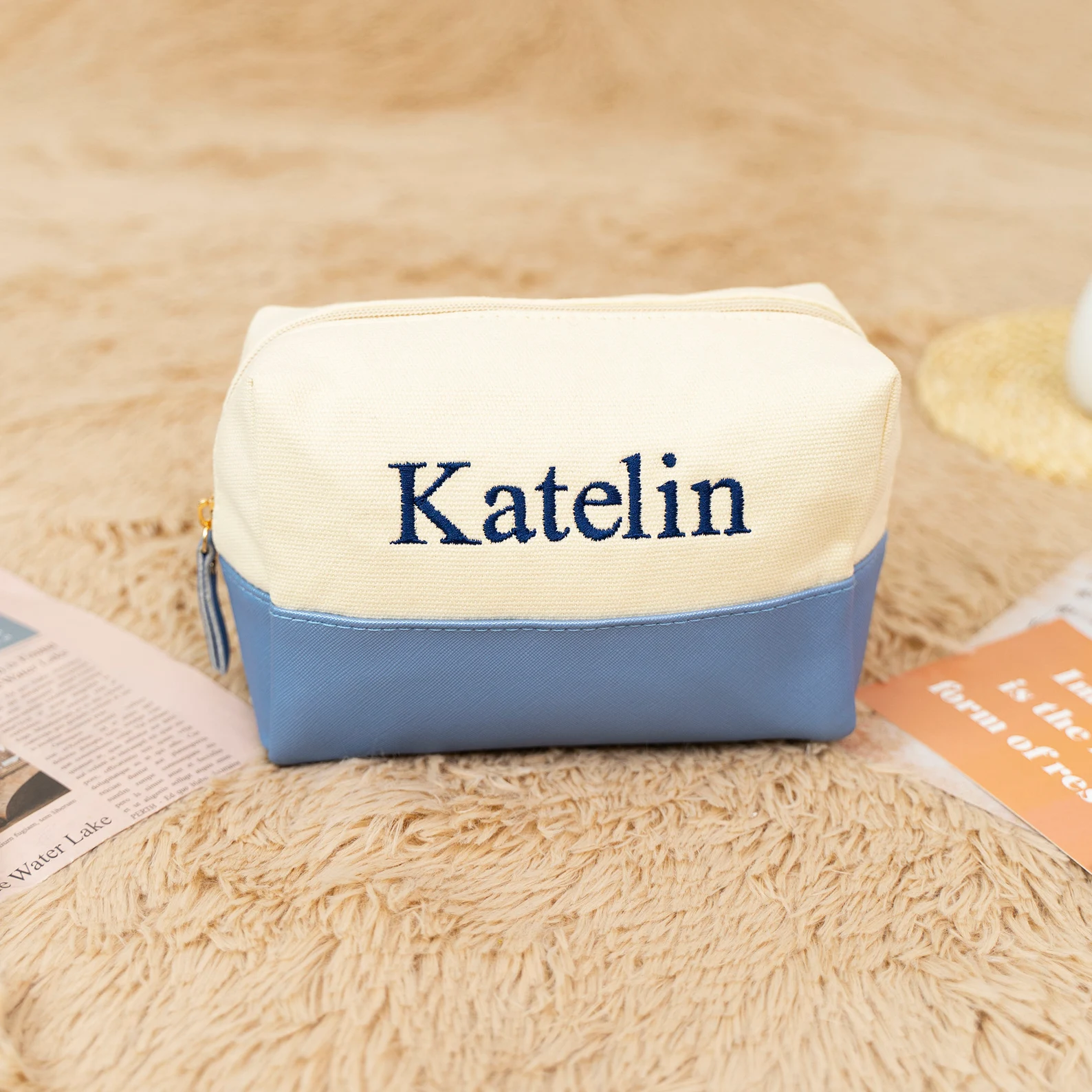 Personalized Embroidery Canvas Portable Makeup Bag