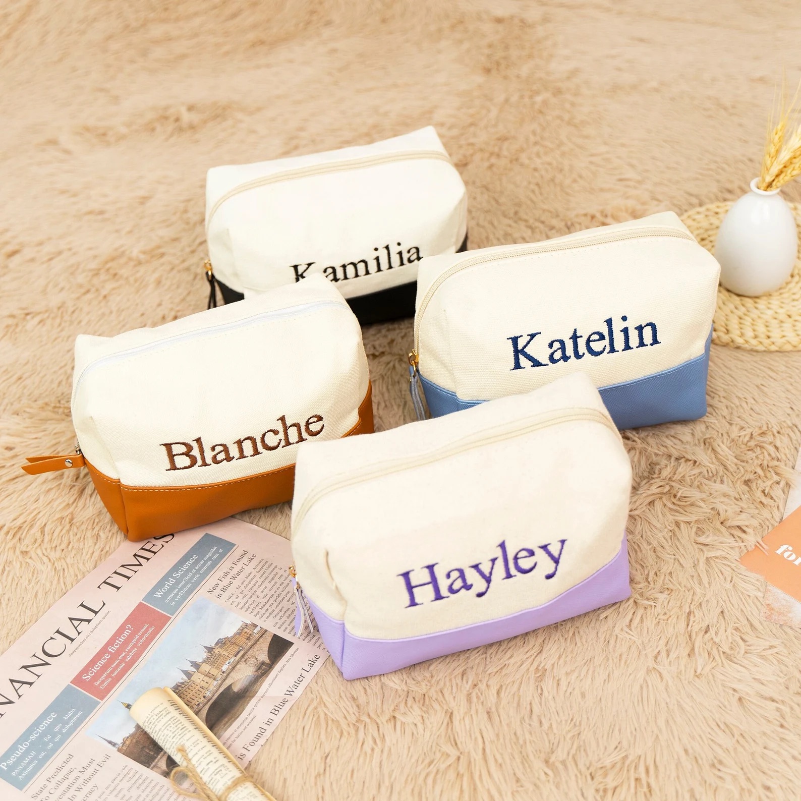 Personalized Embroidery Canvas Portable Makeup Bag