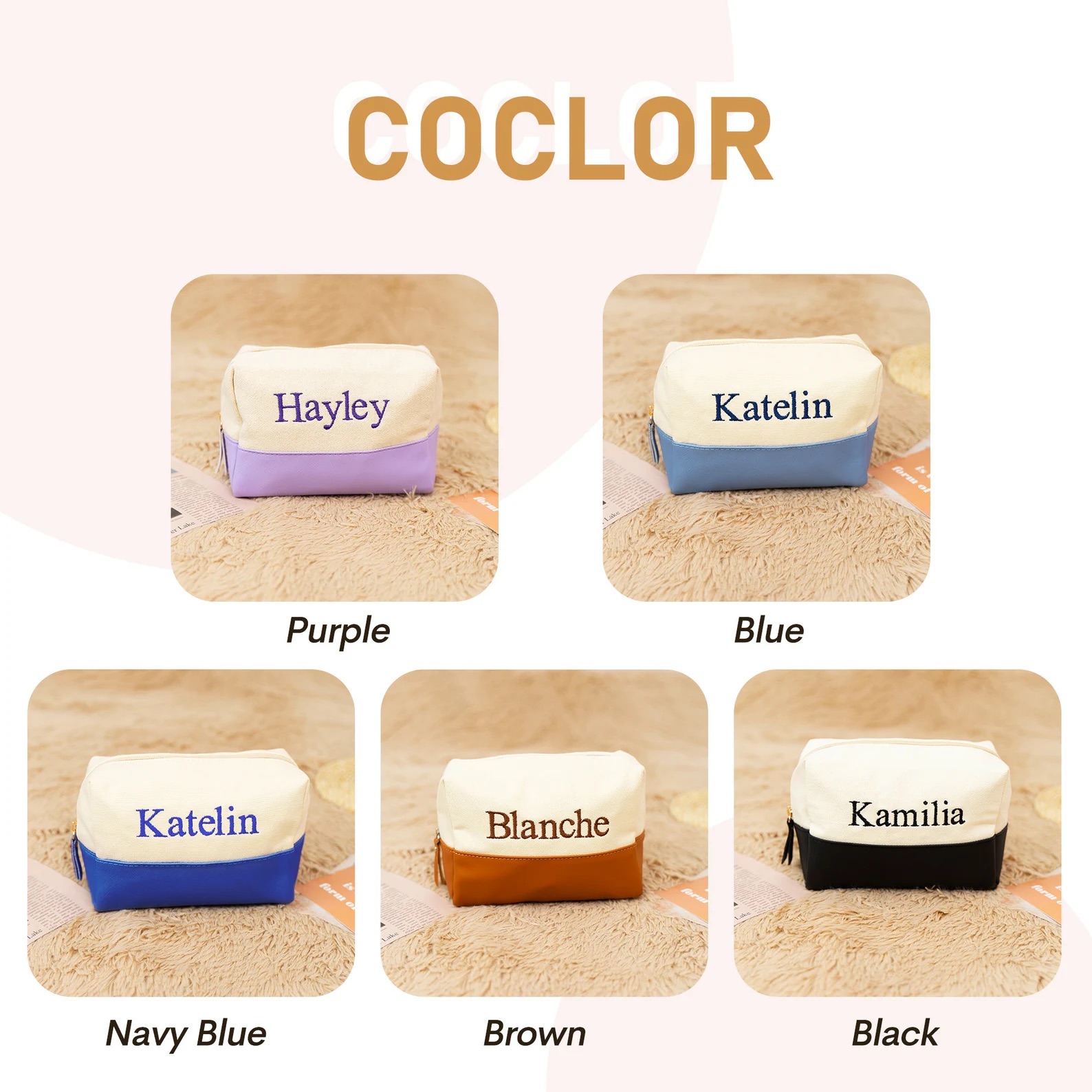 Personalized Embroidery Canvas Portable Makeup Bag