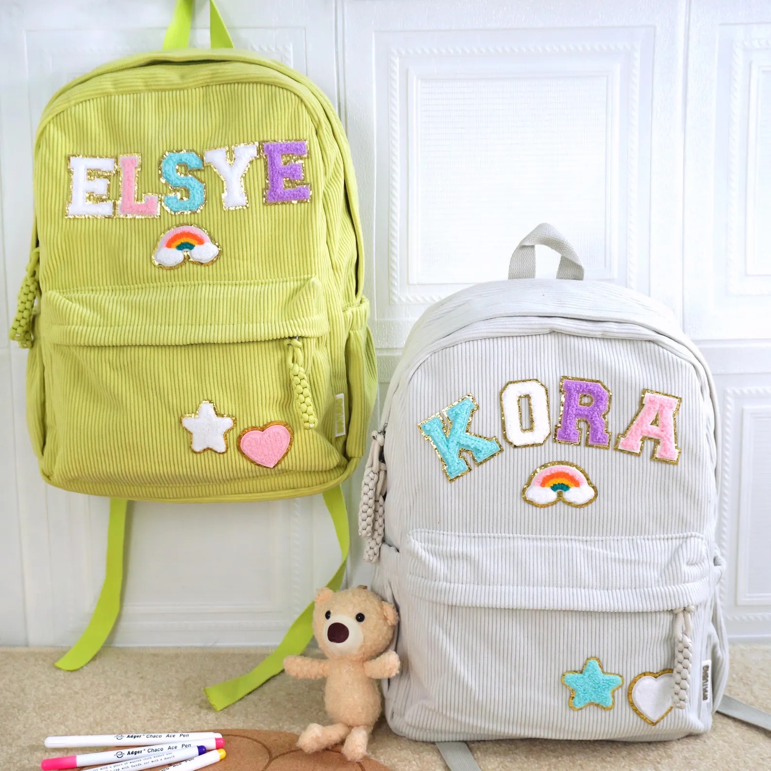 Personalized Chenille Letter Patch Corduroy Backpack