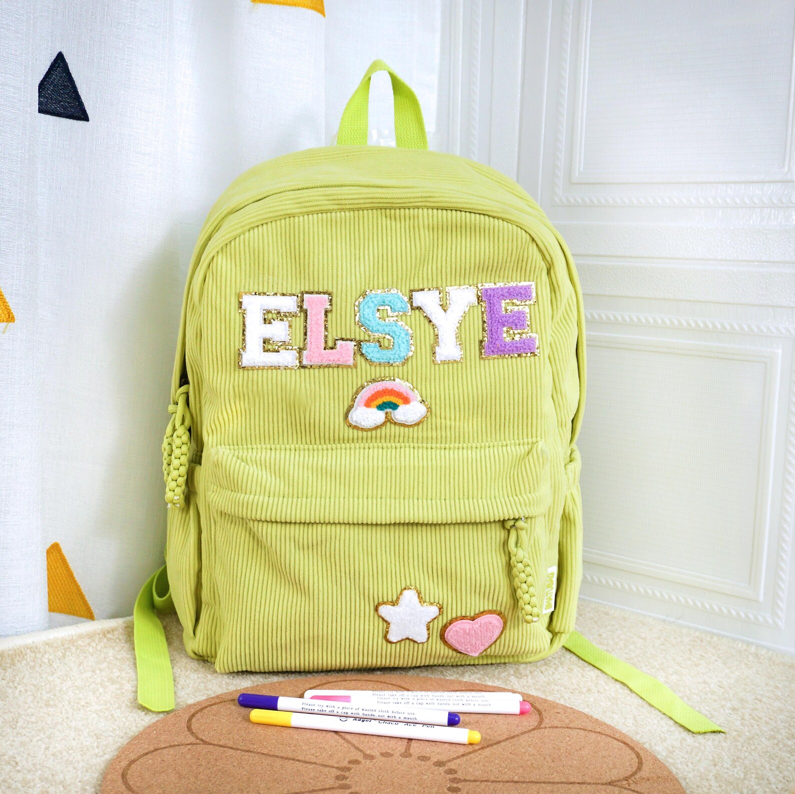 Personalized Chenille Letter Patch Corduroy Backpack