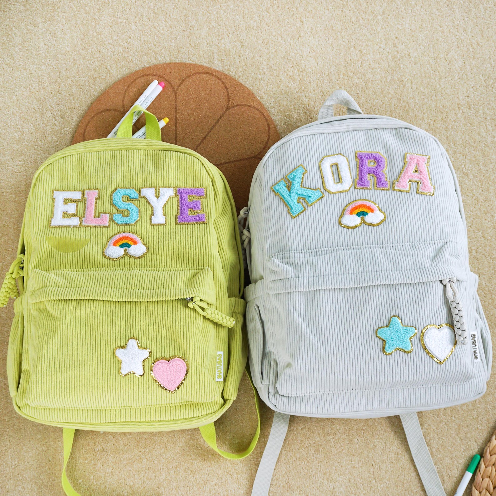 Personalized Chenille Letter Patch Corduroy Backpack