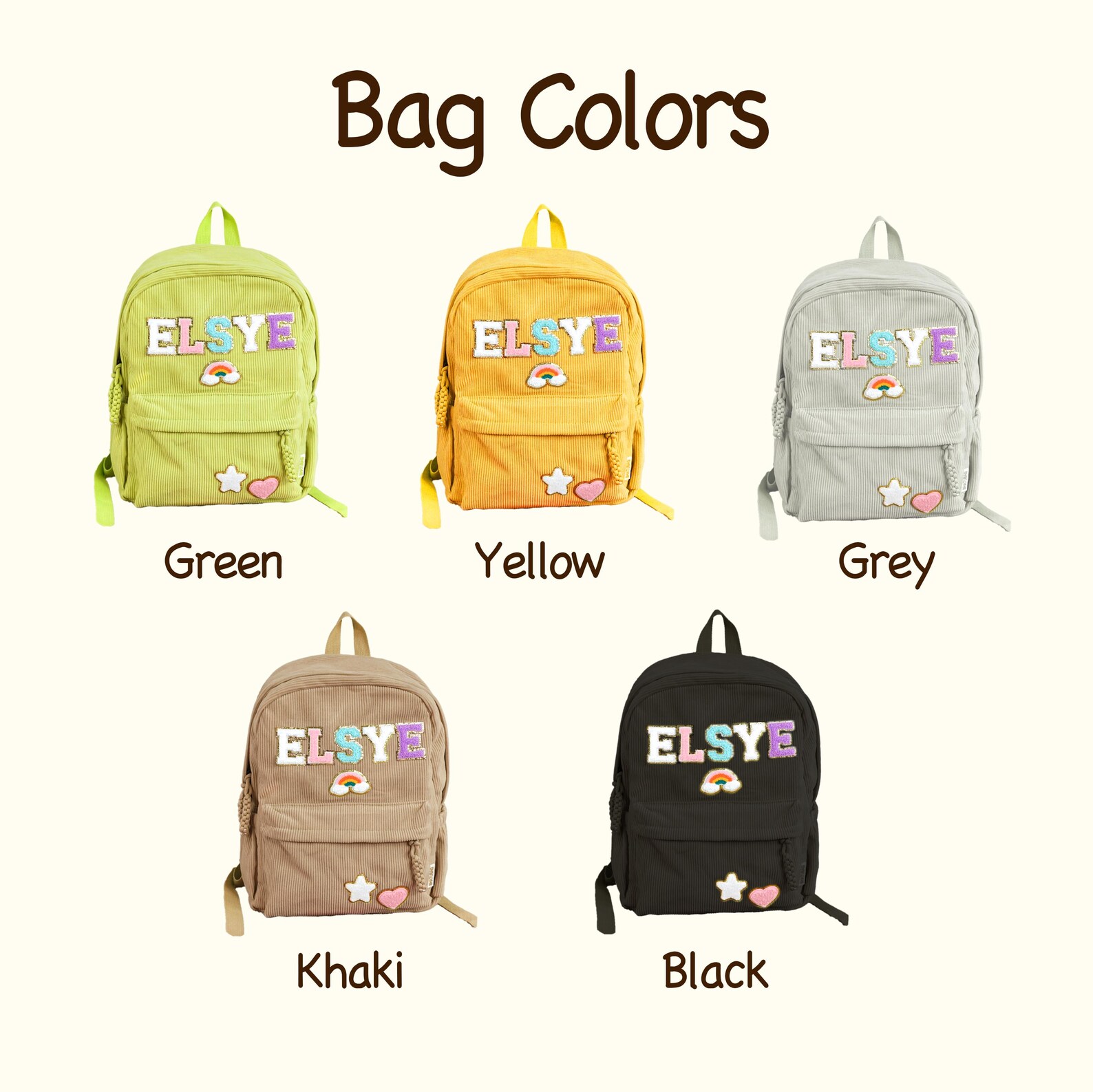 Personalized Chenille Letter Patch Corduroy Backpack