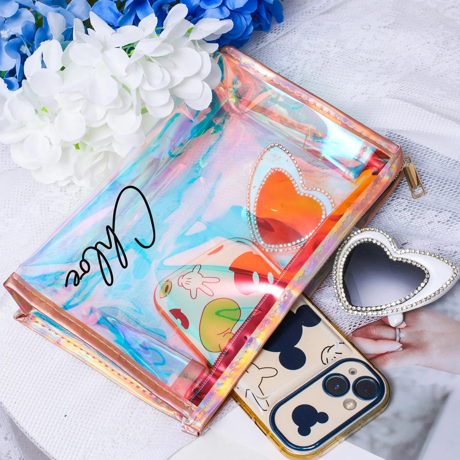 Personalized PVC Magic Laser Clear Makeup Bag