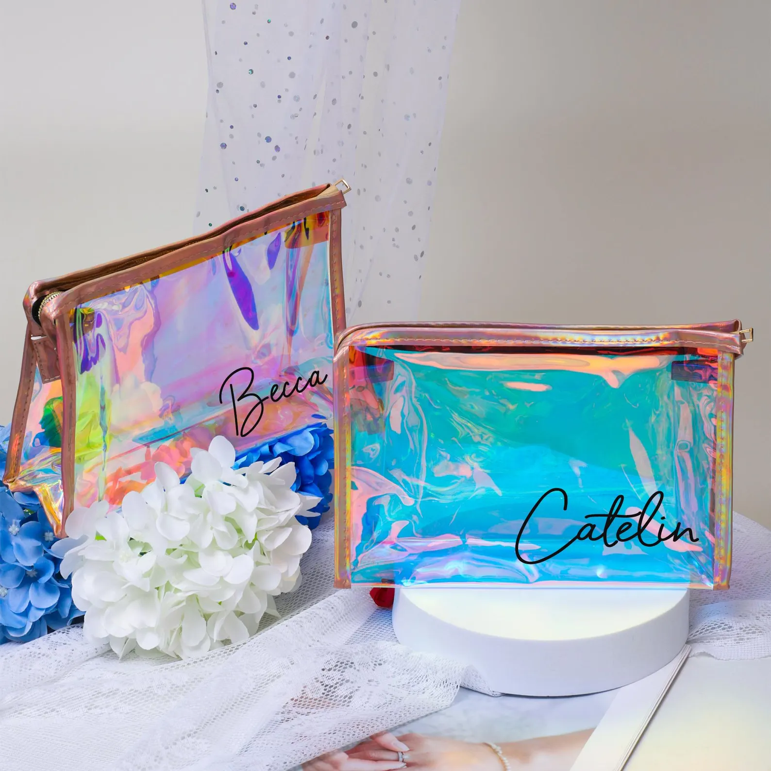 Personalized PVC Magic Laser Clear Makeup Bag