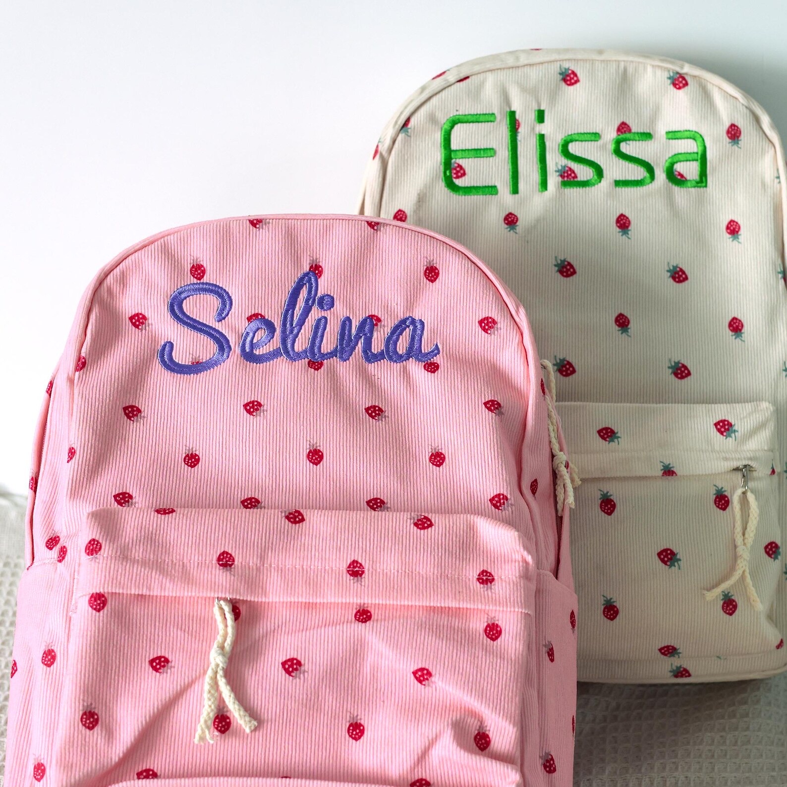 Personalized Embroidery Corduroy Strawberry Backpack