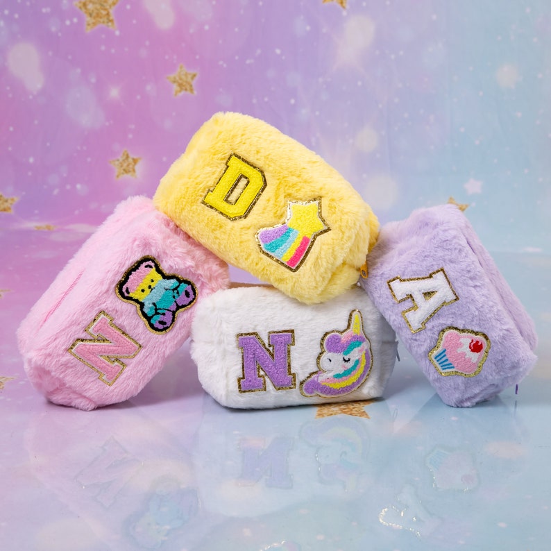 Personalized Chenille Letter Fluffy Pencil Pouch