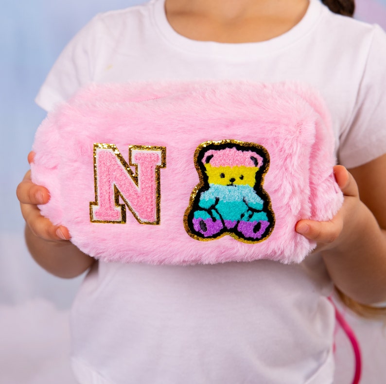 Personalized Chenille Letter Fluffy Pencil Pouch
