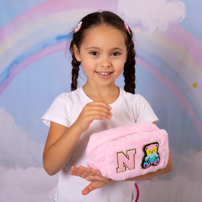 Personalized Chenille Letter Fluffy Pencil Pouch