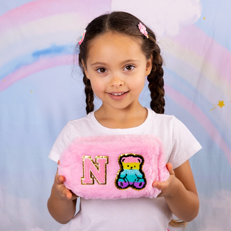 Personalized Chenille Letter Fluffy Pencil Pouch