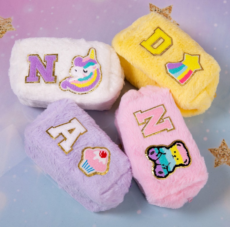 Personalized Chenille Letter Fluffy Pencil Pouch