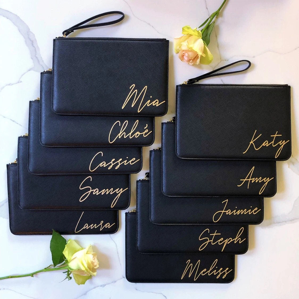 Personalised Linen Fine Grain Leather Makeup Clutch Bag