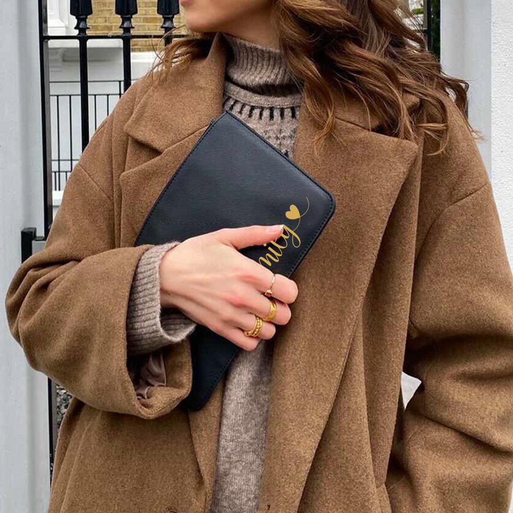 Personalised Linen Fine Grain Leather Makeup Clutch Bag