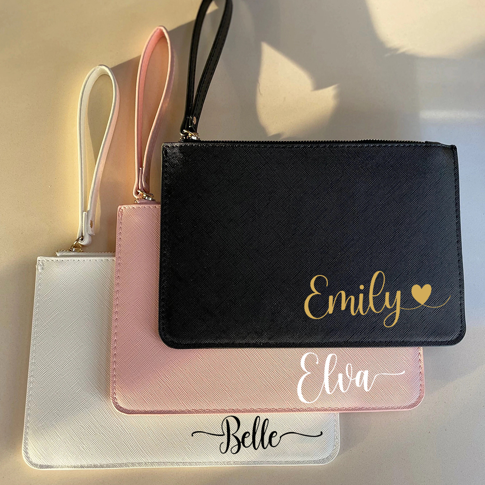 Personalised Linen Fine Grain Leather Makeup Clutch Bag