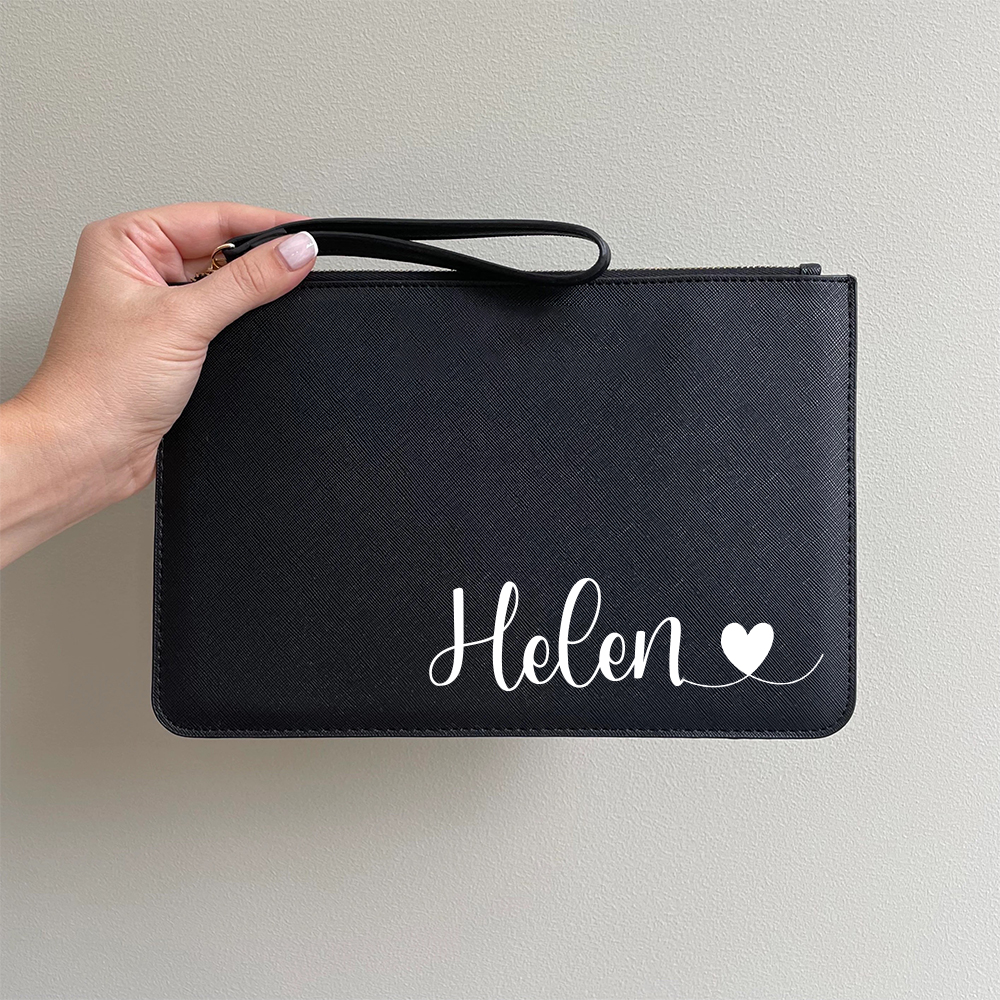 Personalised Linen Fine Grain Leather Makeup Clutch Bag