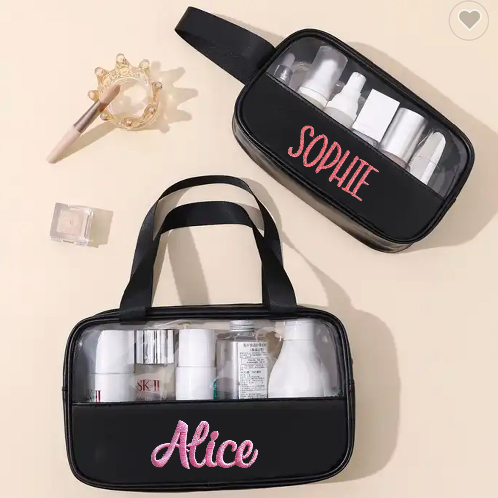 Personalized Embroidery Transparent Waterproof Cosmetics Toiletry Bag
