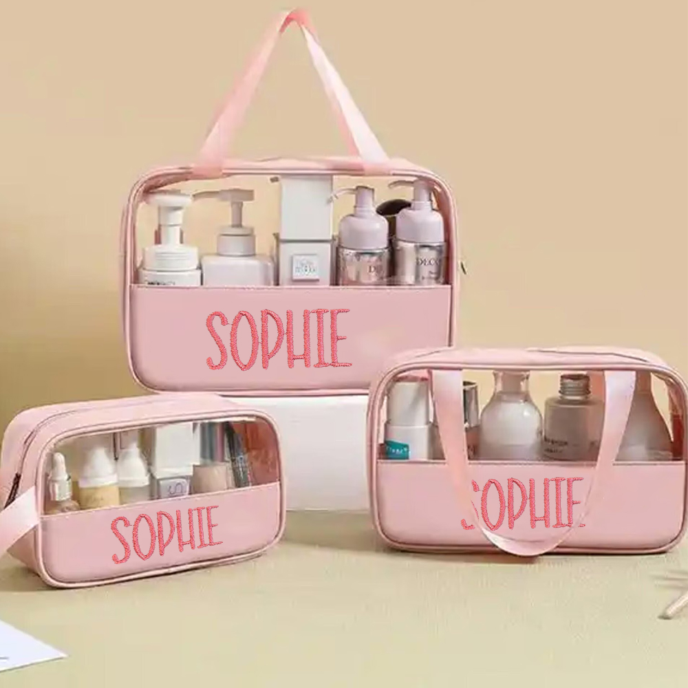 Personalized Embroidery Transparent Waterproof Cosmetics Toiletry Bag