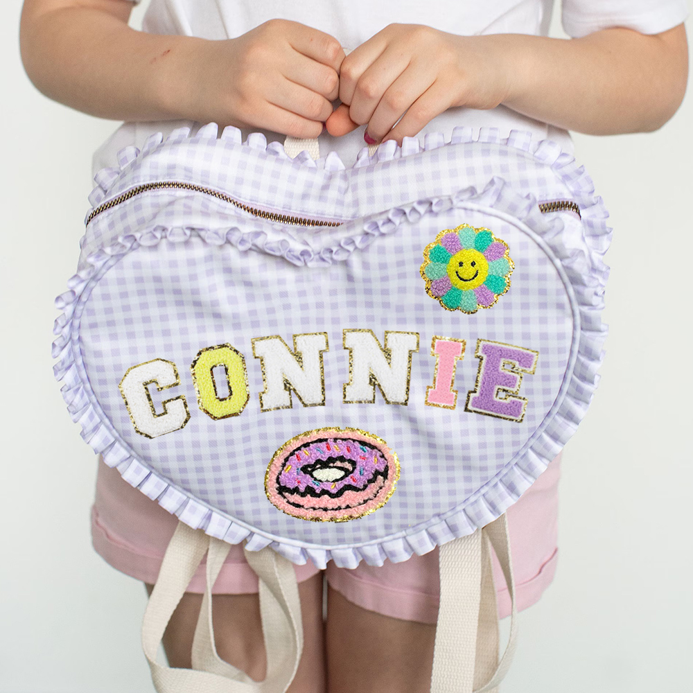Personalized Chenille Patch Ruffle Heart Shape Backpack