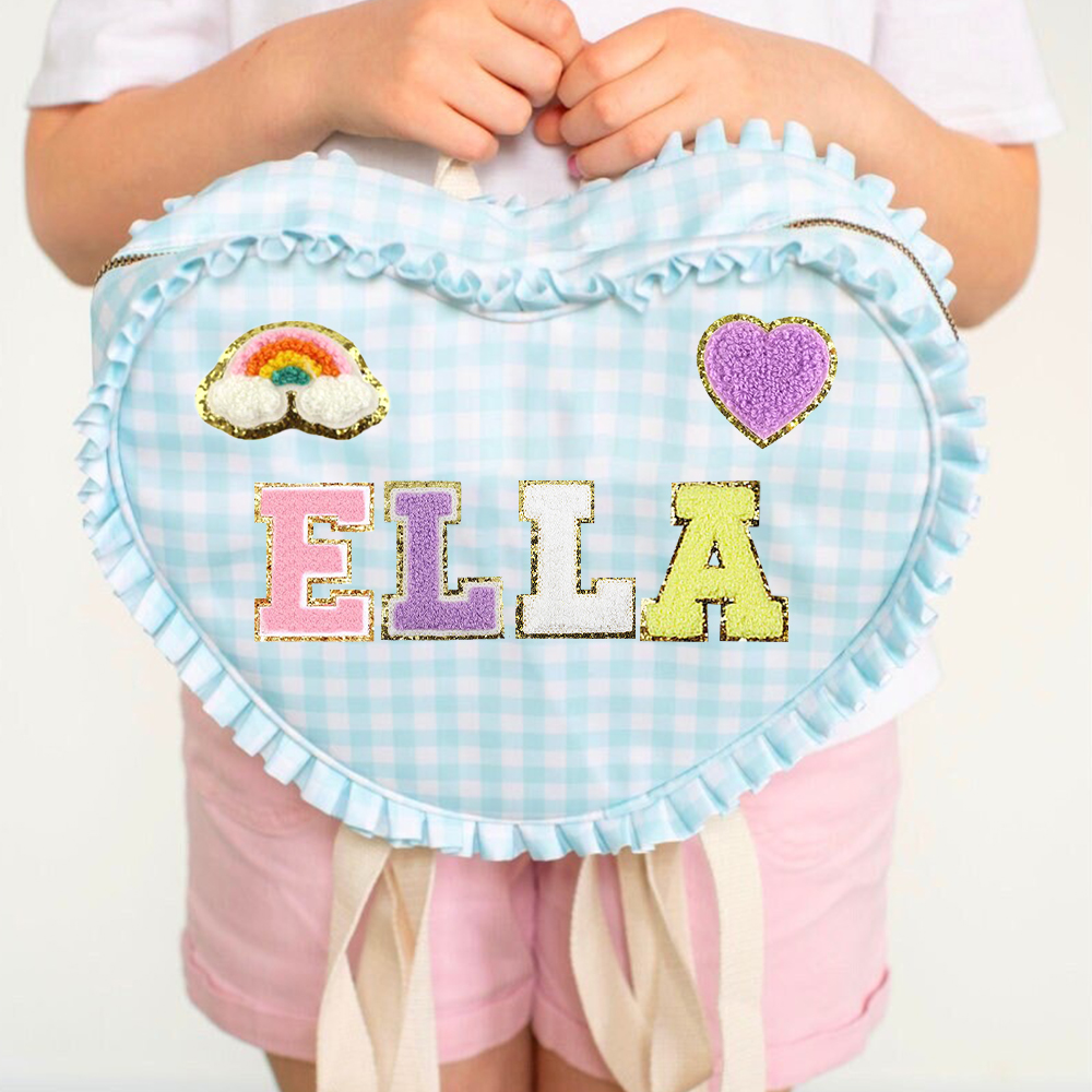 Personalized Chenille Patch Ruffle Heart Shape Backpack