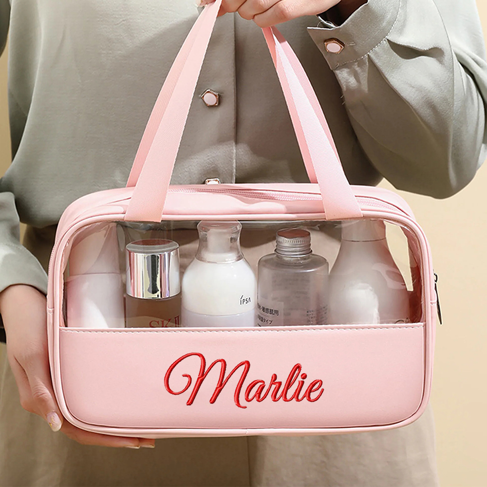 Personalized Embroidery Transparent Waterproof Cosmetics Toiletry Bag