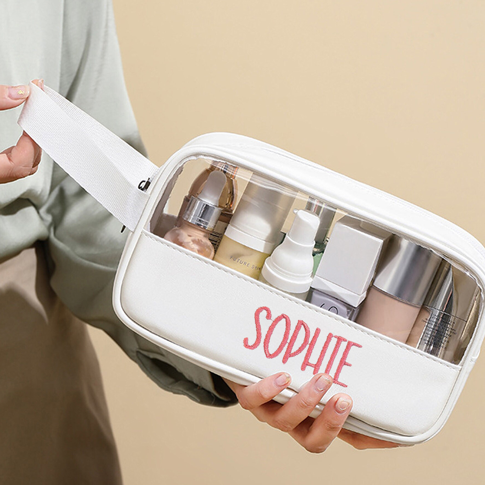 Personalized Embroidery Transparent Waterproof Cosmetics Toiletry Bag