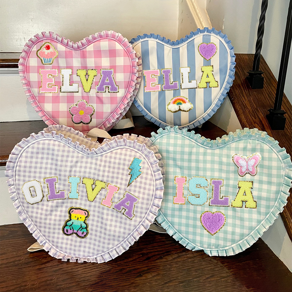 Personalized Chenille Patch Ruffle Heart Shape Backpack