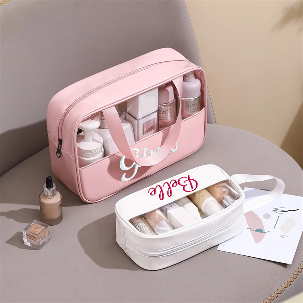 Personalized Embroidery Transparent Waterproof Cosmetics Toiletry Bag
