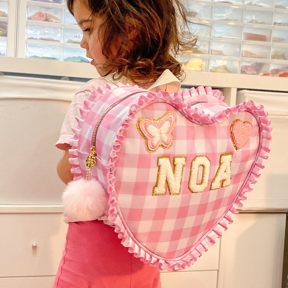 Personalized Chenille Patch Ruffle Heart Shape Backpack