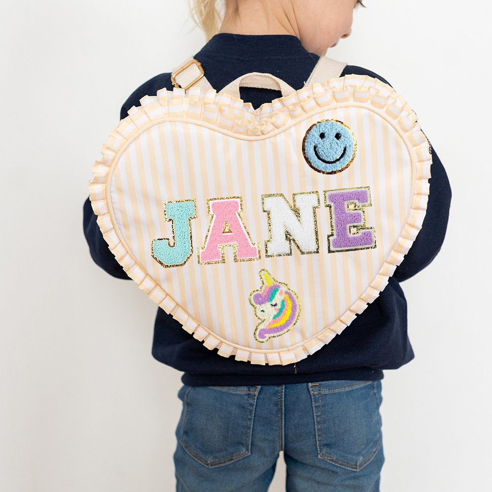 Personalized Chenille Patch Ruffle Heart Shape Backpack