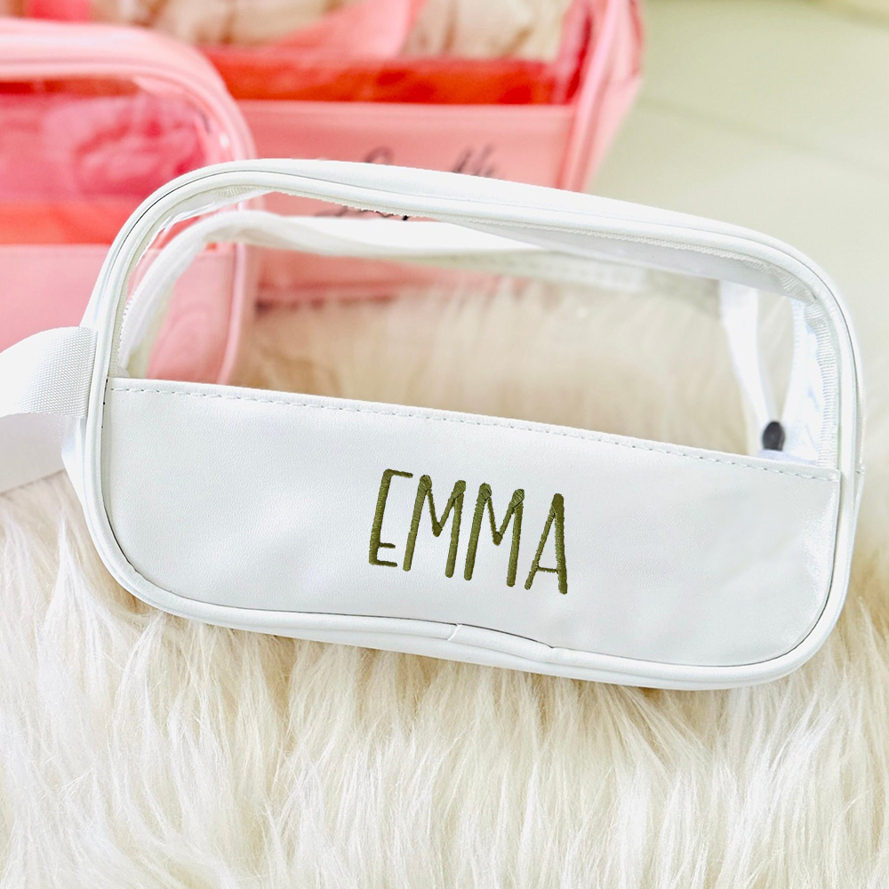 Personalized Embroidery Transparent Waterproof Cosmetics Toiletry Bag