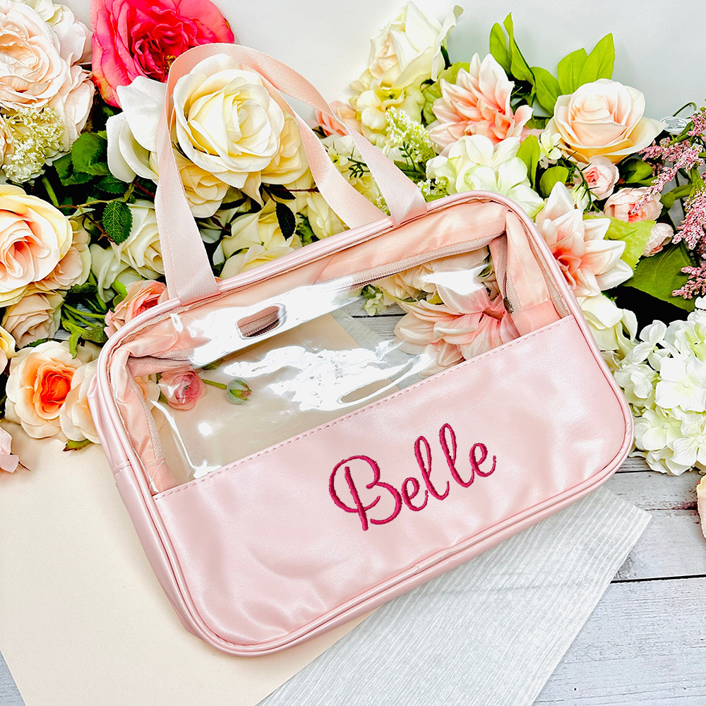 Personalized Embroidery Transparent Waterproof Cosmetics Toiletry Bag