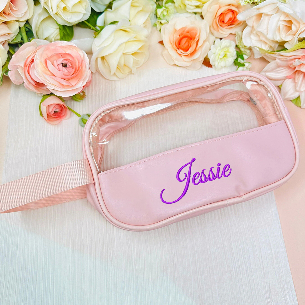 Personalized Embroidery Transparent Waterproof Cosmetics Toiletry Bag