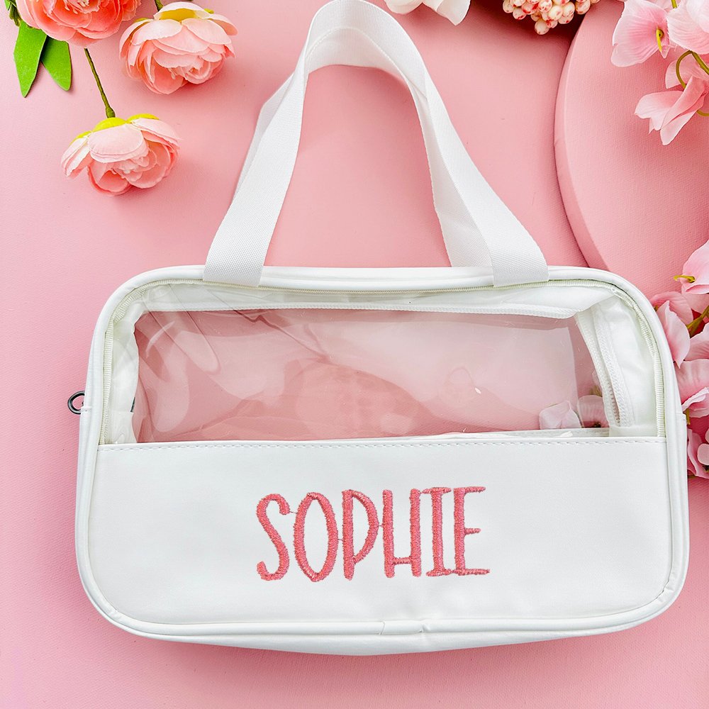 Personalized Embroidery Transparent Waterproof Cosmetics Toiletry Bag