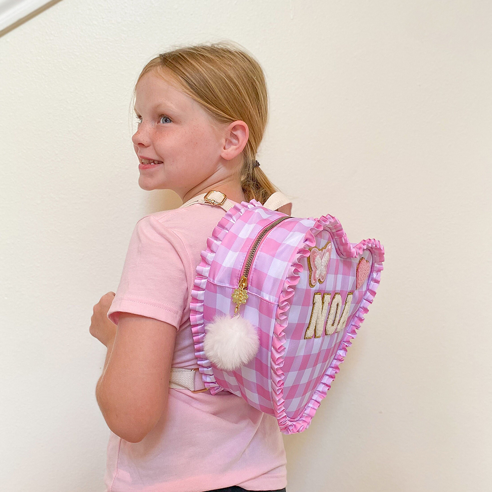 Personalized Chenille Patch Ruffle Heart Shape Backpack