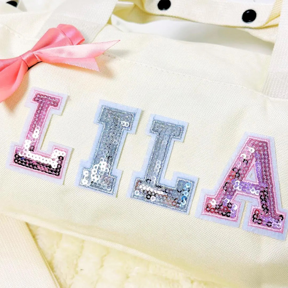 Personalized Glitter Letter Patch Water Proof Duffle Dance Bag with Bow