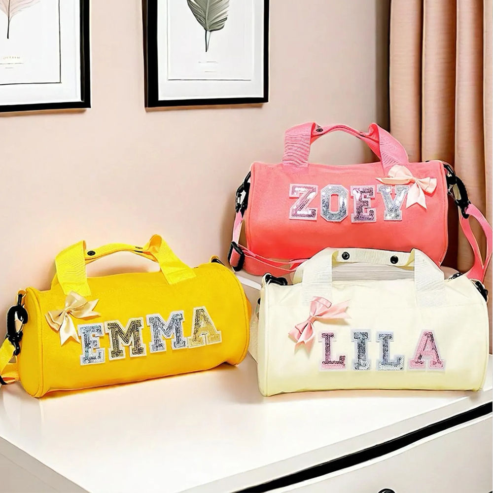 Personalized Glitter Letter Patch Water Proof Duffle Dance Bag with Bow