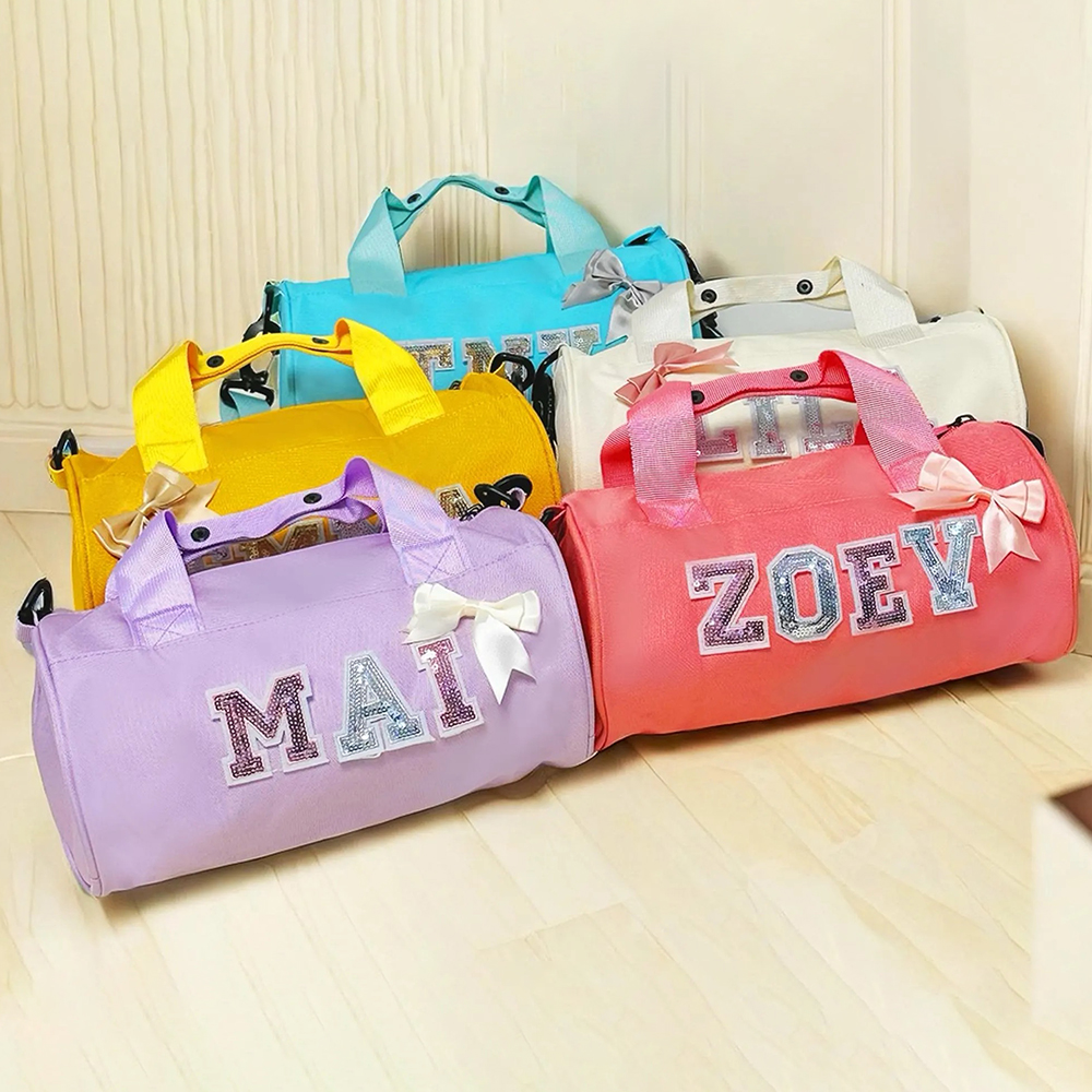 Personalized Glitter Letter Patch Water Proof Duffle Dance Bag with Bow