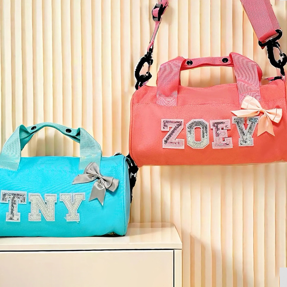 Personalized Glitter Letter Patch Water Proof Duffle Dance Bag with Bow