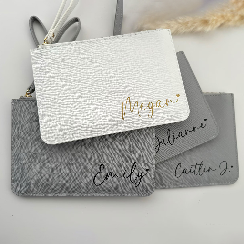 Personalised Linen Fine Grain Leather Makeup Clutch Bag