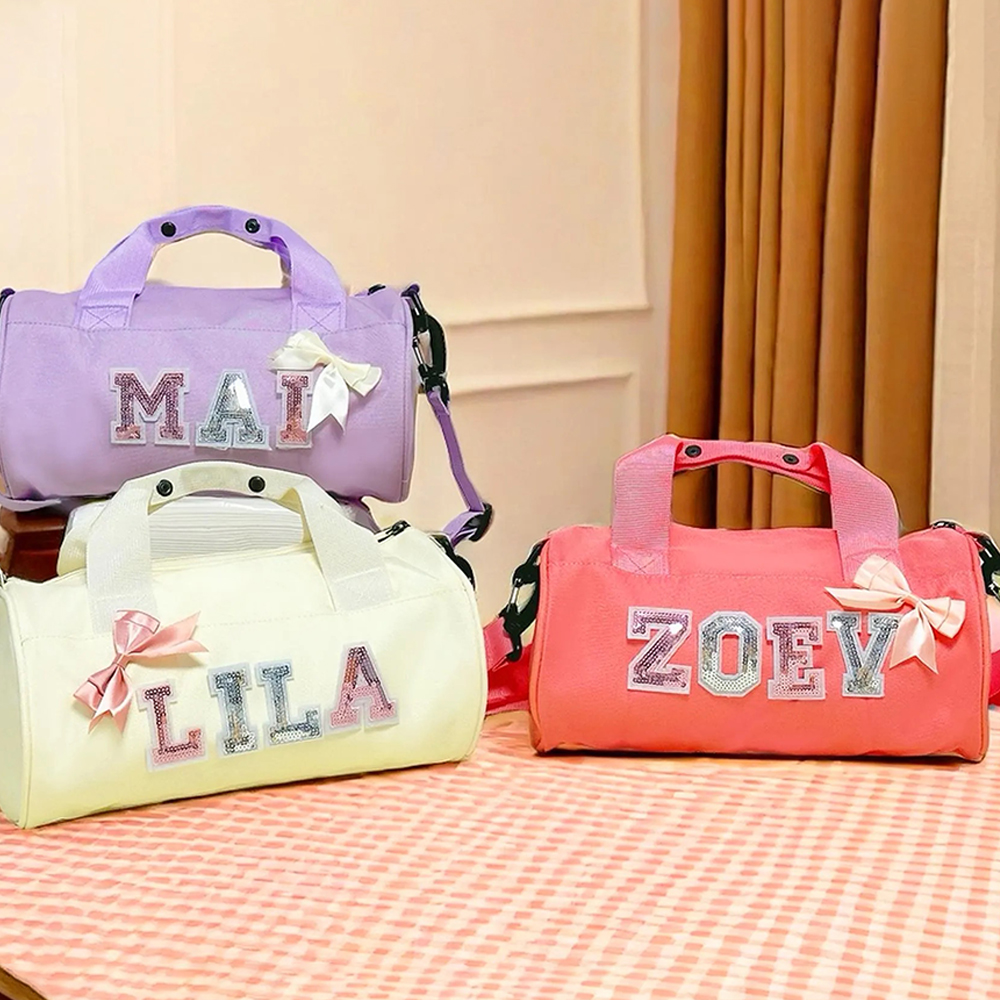 Personalized Glitter Letter Patch Water Proof Duffle Dance Bag with Bow