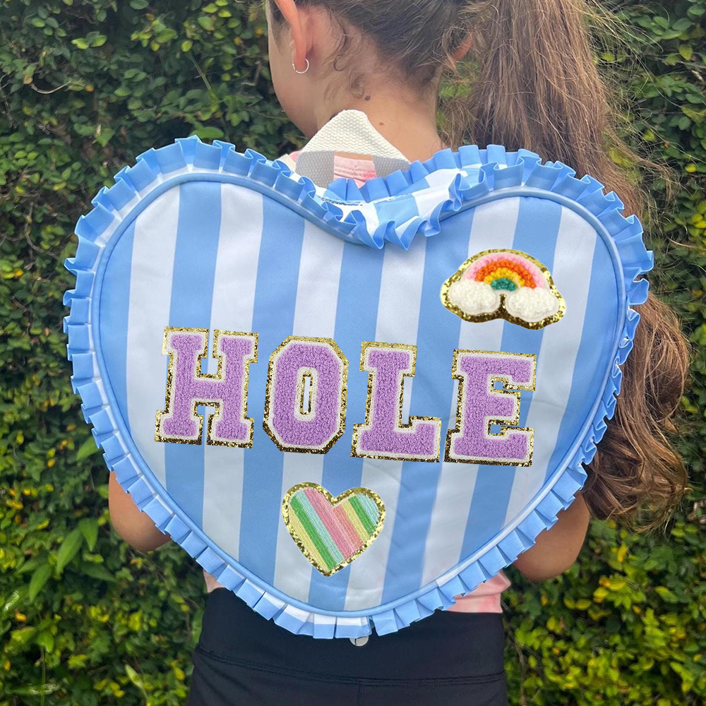Personalized Chenille Patch Ruffle Heart Shape Backpack
