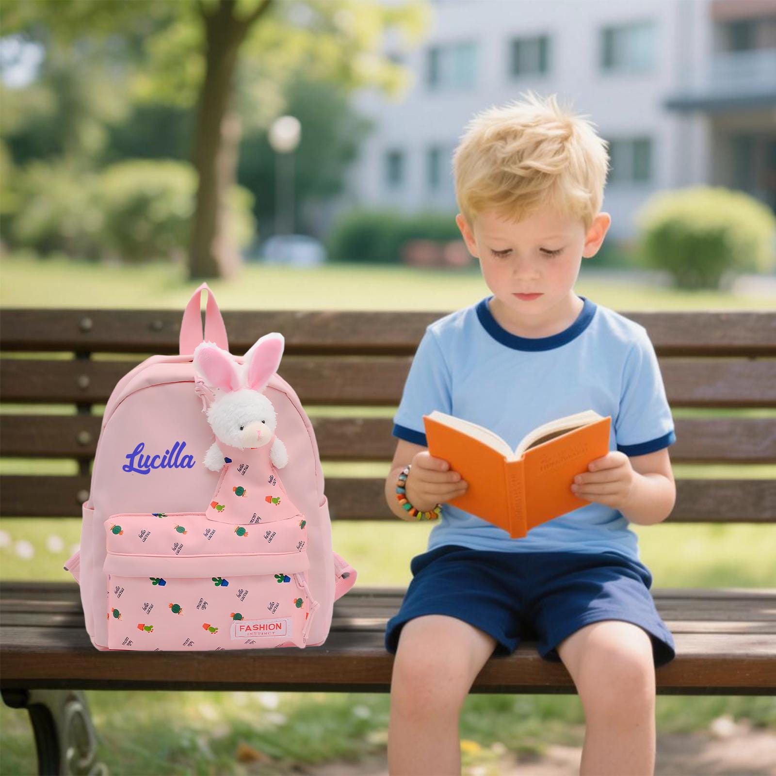 Personalized Kids Cute Bunny Plush School Backpack