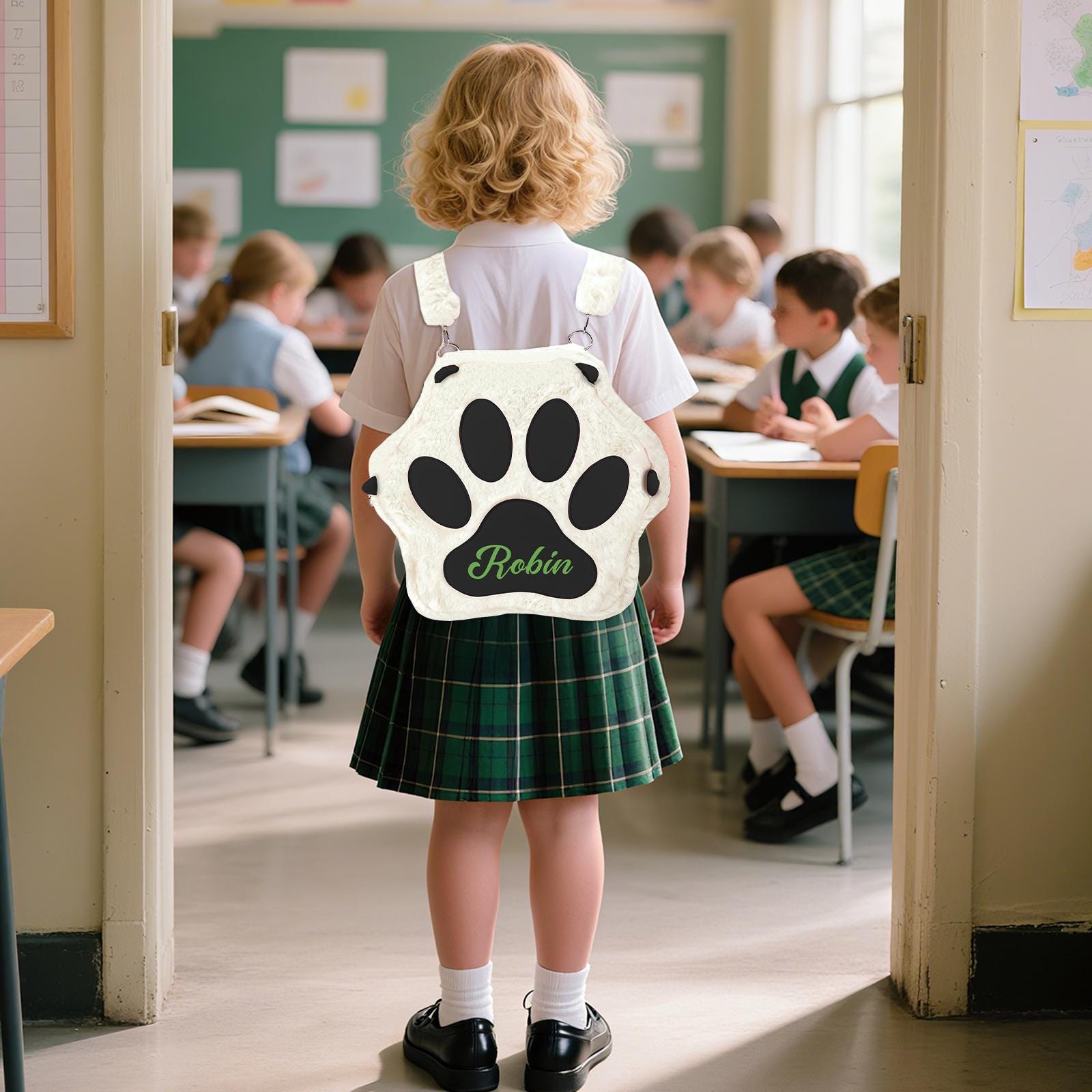 Personalized Kids Cute Plush Cat Paw School Bag