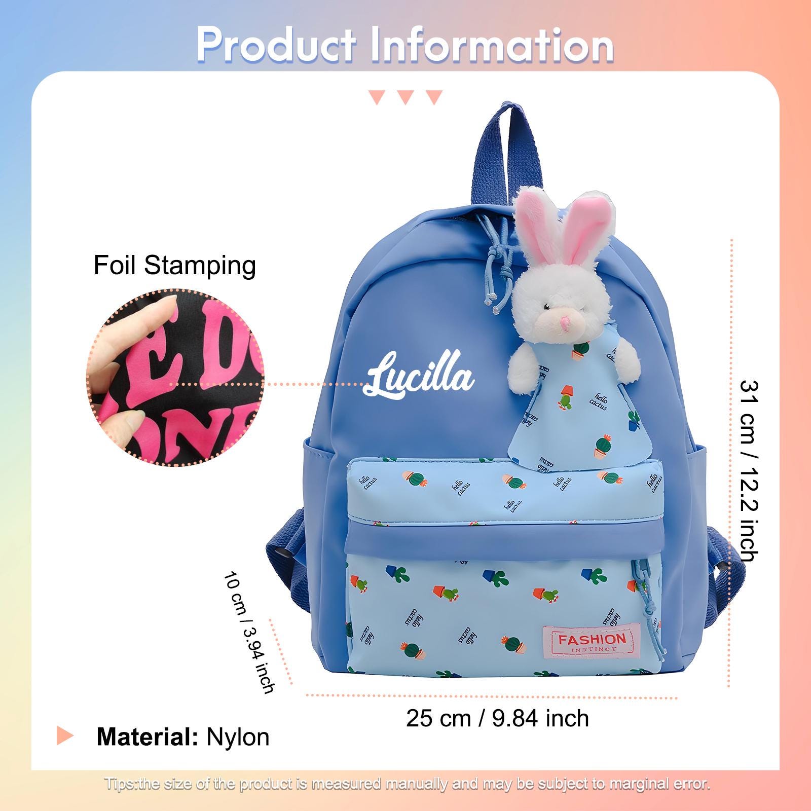 Personalized Kids Cute Bunny Plush School Backpack