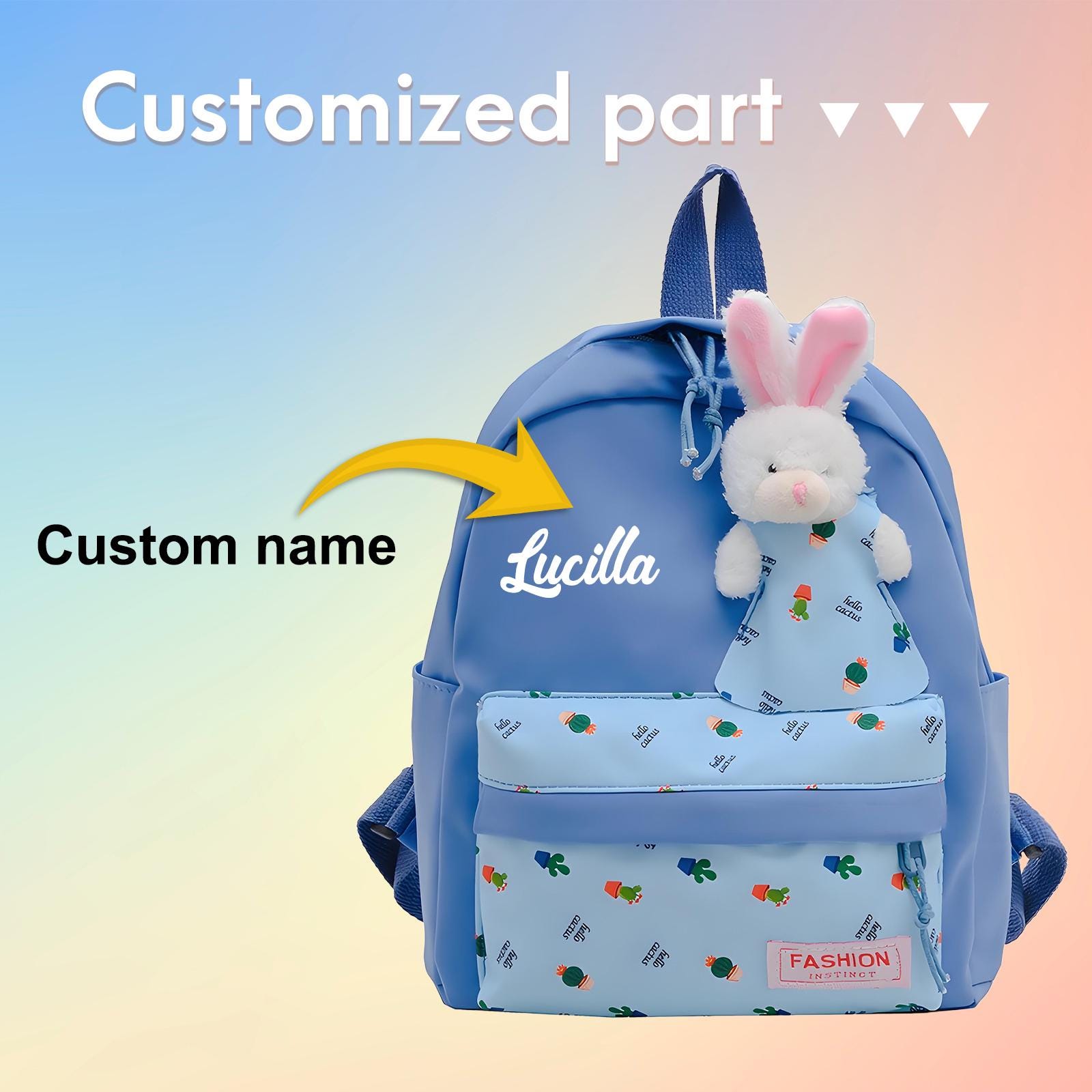 Personalized Kids Cute Bunny Plush School Backpack
