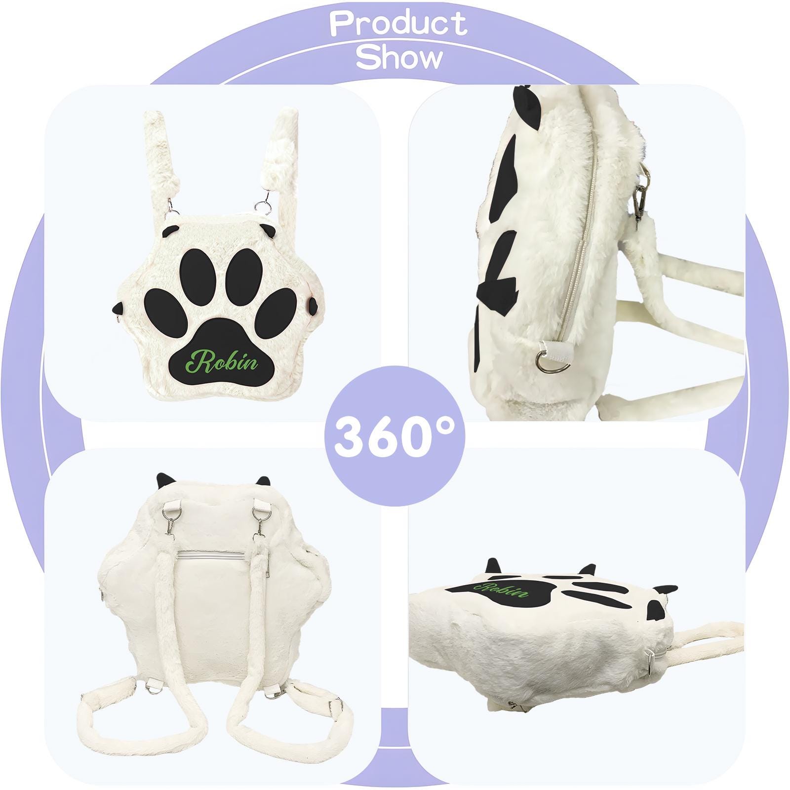 Personalized Kids Cute Plush Cat Paw School Bag