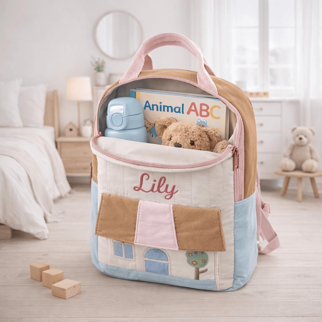 Personalized Embroidery Lovely House Design Backpack