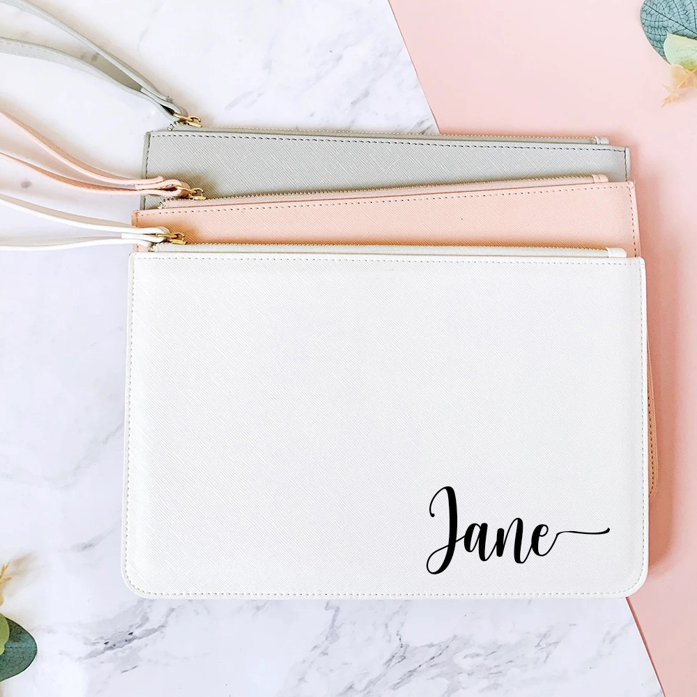 Personalised Linen Fine Grain Leather Makeup Clutch Bag