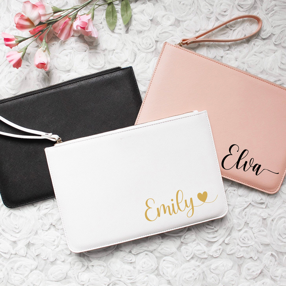 Personalised Linen Fine Grain Leather Makeup Clutch Bag